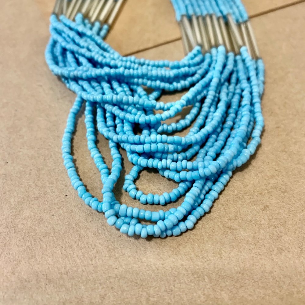 Vintage Native Blue Seed Bead Statement Necklace, Blue Beaded Necklace, Handmade - Picture 10 of 14
